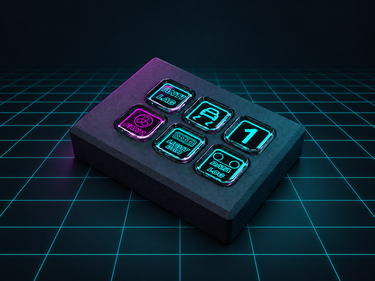 Shiftkey Textured keypad on a pronounced teal perspective grid with a dark charcoal background